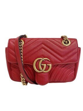 Gucci Chain Crossbody Shoulder Bag GG Marmont Heart Leather Red